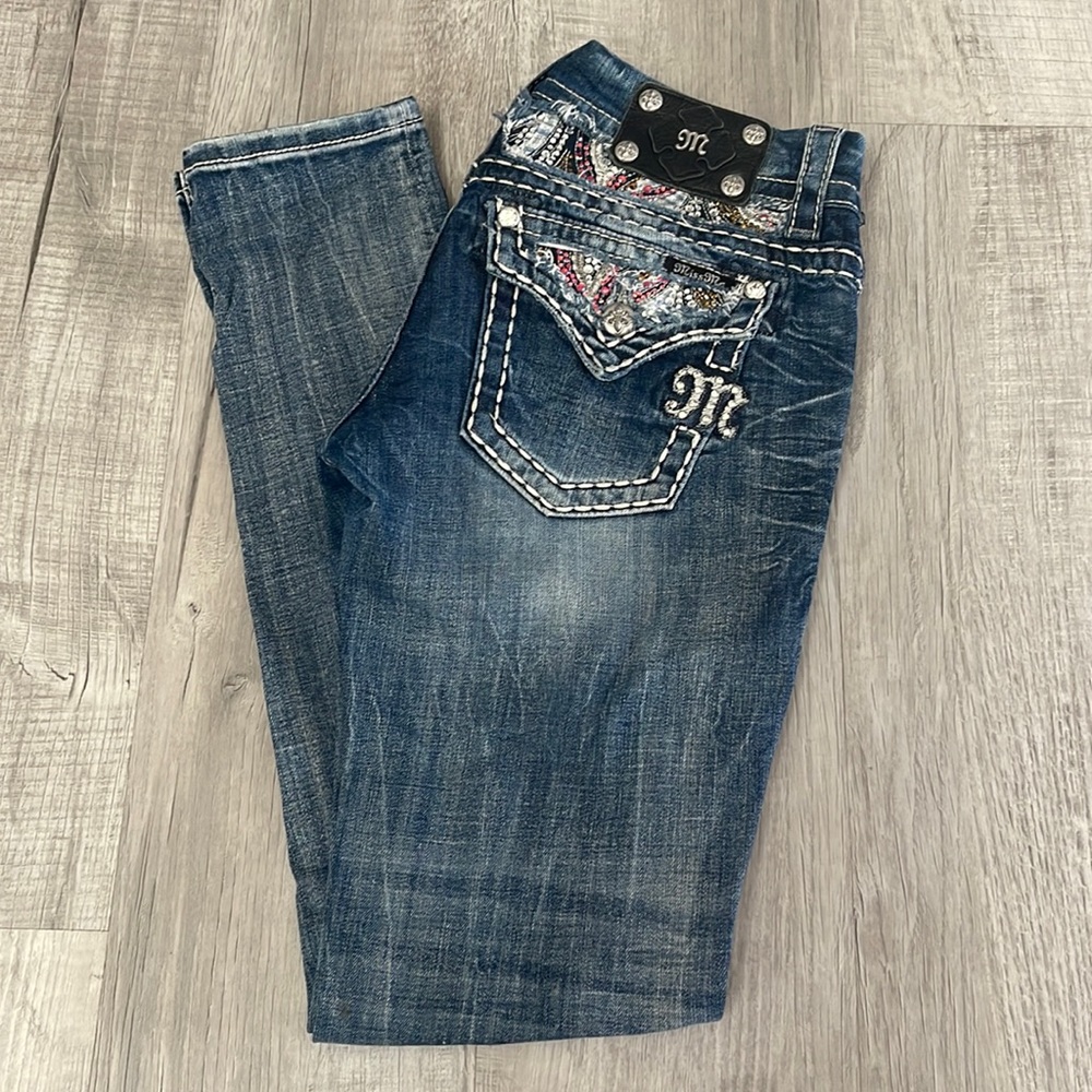 Miss Me Dark Blue Embellished Skinny Jeans, 28/33